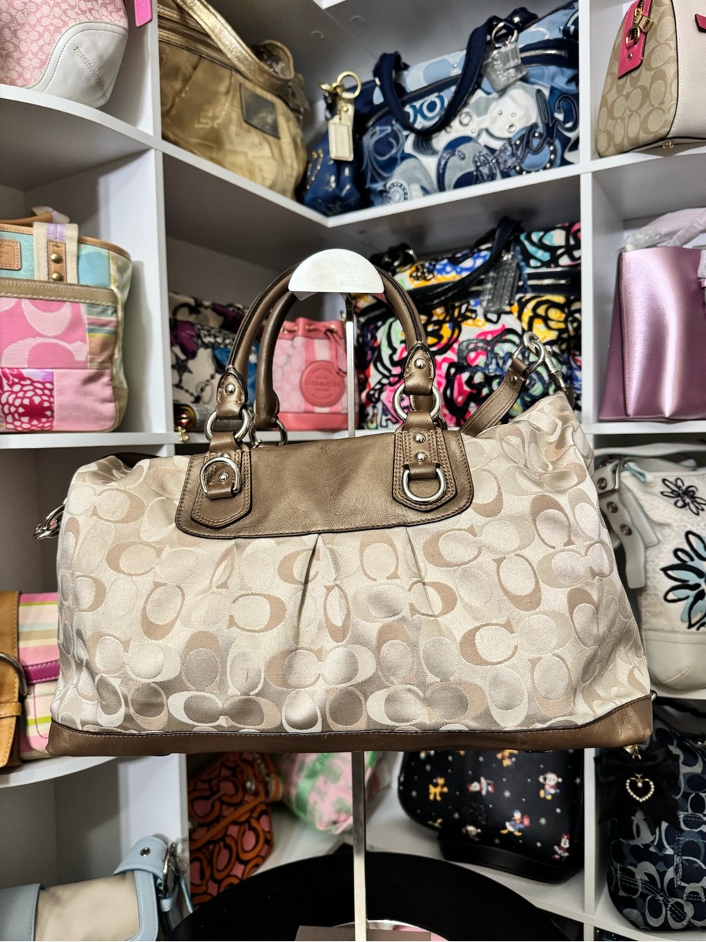Coach Ashley Bronze & Tan Signature Satchel - Picture 6 of 11